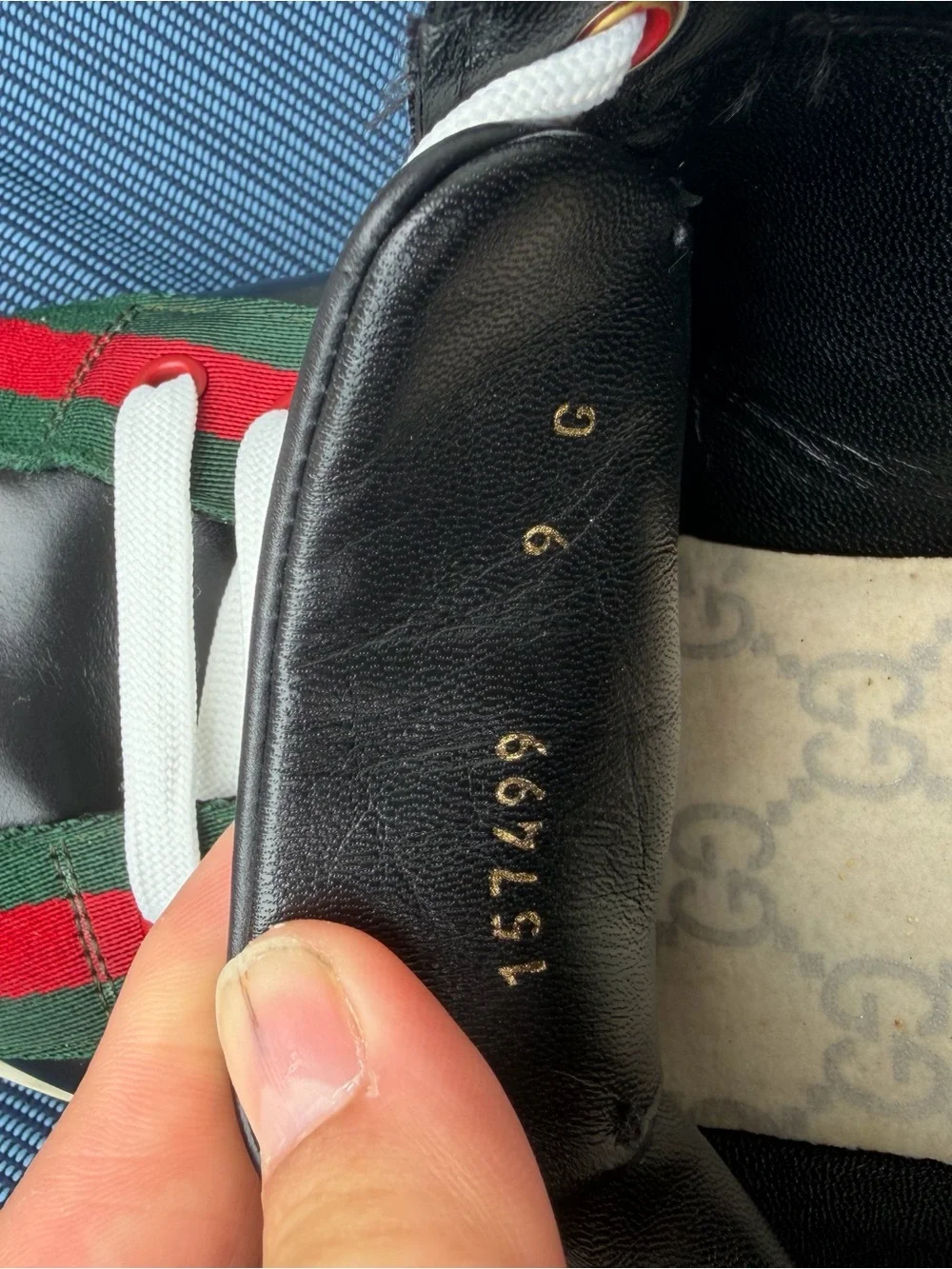 Black Leather Low-Top Sneakers with Red & Green Stripe